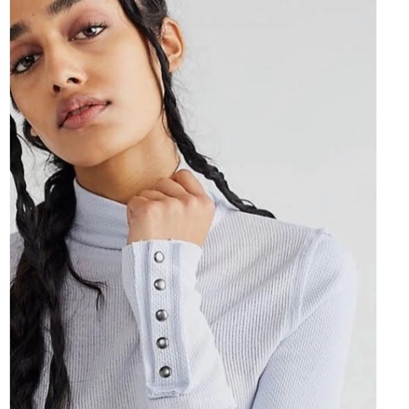 FREE PEOPLE BOHO TOP CUFFED LONG SLEEVES SHIRT MOCK TURTLENECK TEE A2C - Picture 8 of 14